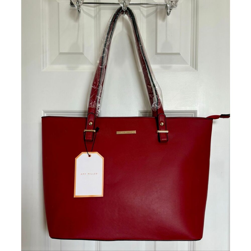 AMY MILLER - NWT - Large Shoulder Tote Bag in Dark Red Faux Leather - Picture 12 of 12